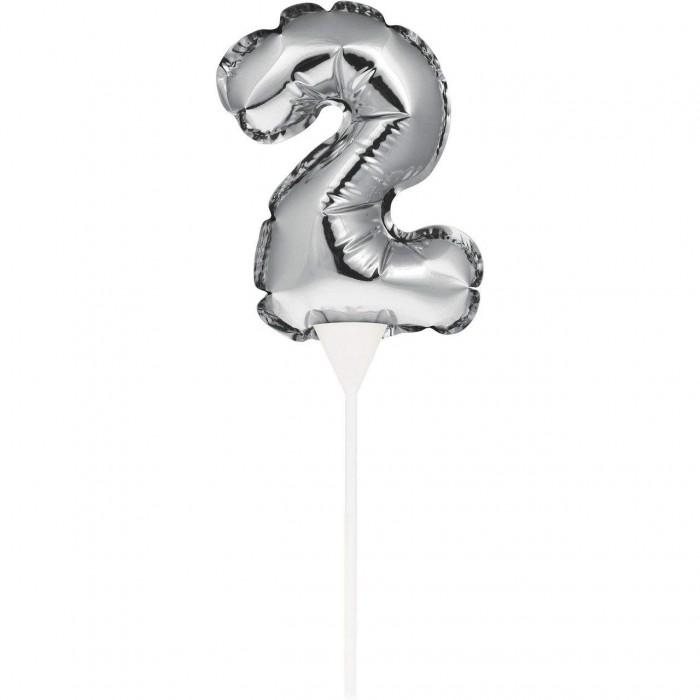 Creative Converting Topper de bolo com balão autoinflável número 2 One Size prata
