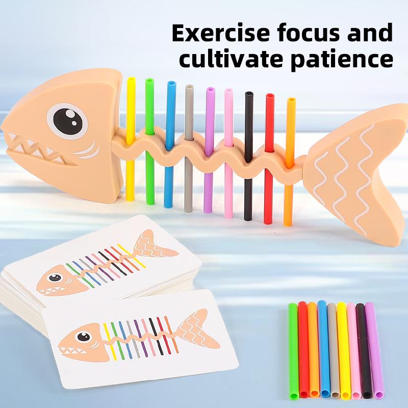 Fishbone Color Matching Game Montessori Inspired Kids Educational Toy Fine Motor Training 30 Flash Cards 18 Color Sticks