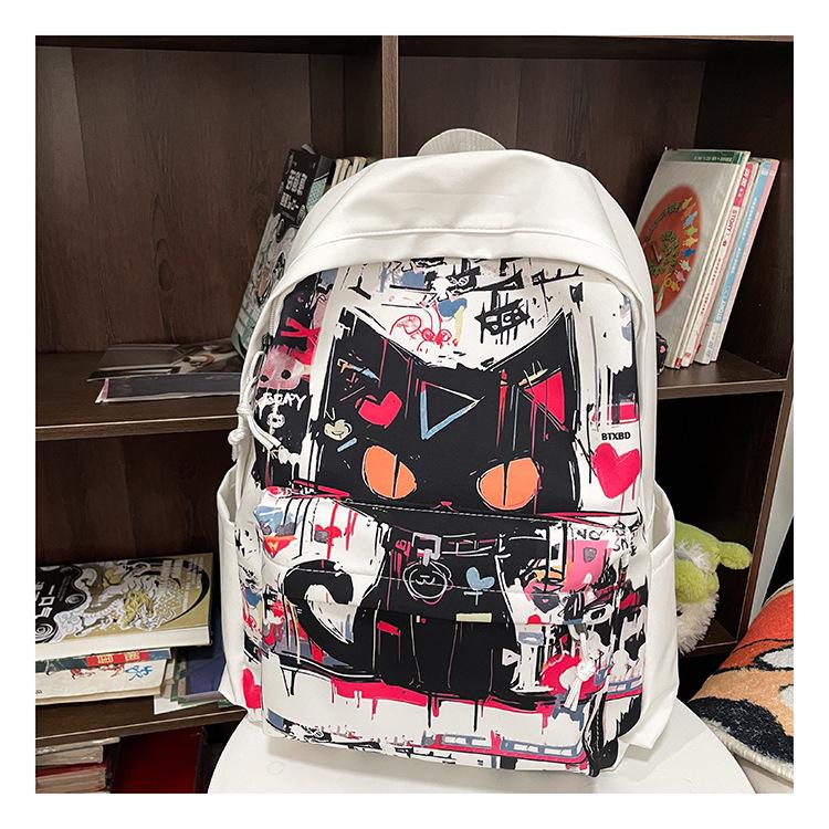 Ryggsekk med stor kapasitet med graffiti-anime-design for studenter