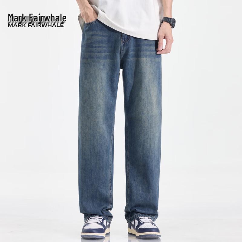 Mark Fairwhale Men's Washed Retro Loose Straight-Leg Jeans
