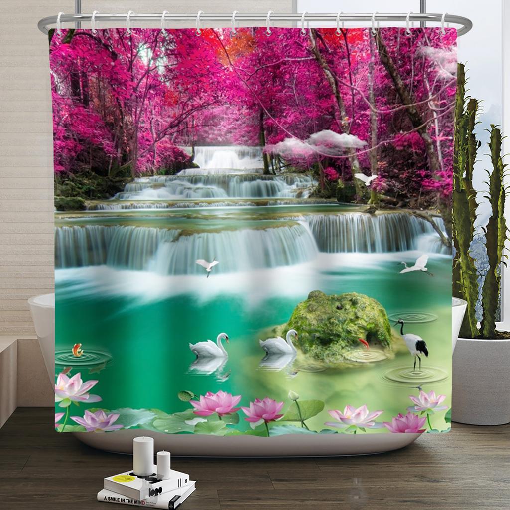 Natural Scenery Shower Curtains Seaside Mountain Landscape Bathroom Waterproof Polyester Bath Curtain Home Decoration With Hooks
