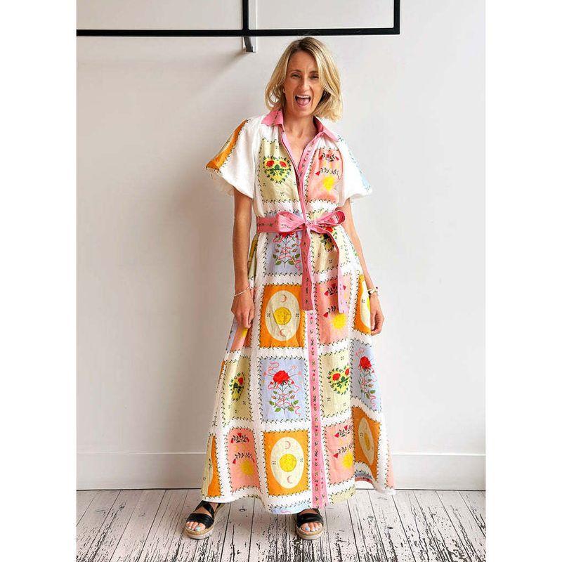 

New Arrival Fashion Smiling Face Loose Lace-up Cardigan Large Swing Dress Female Flower color S