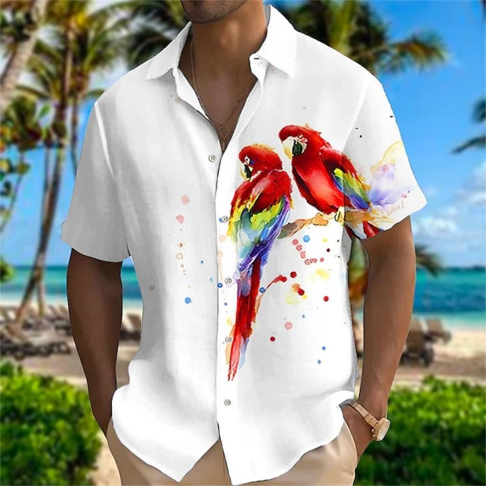 2024 New Summer Parrot 3D Printed Top Men s Hawaii Beach Shirt Outdoor Party Men s Breathable Short Sleeve Street Socialwear S