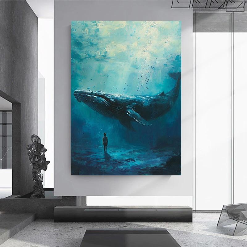 Wildtiere Zwei Hirsche Elefant Schwan Wal Wandkunst Leinwand Ölgemälde Poster und Drucke Wandbilder für Wohnzimmer Heimdekoration