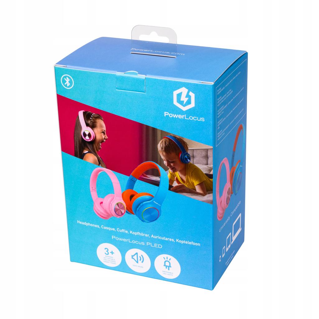 PowerLocus PLED Pink Wireless Bluetooth Headphones FOR KIDS with LED