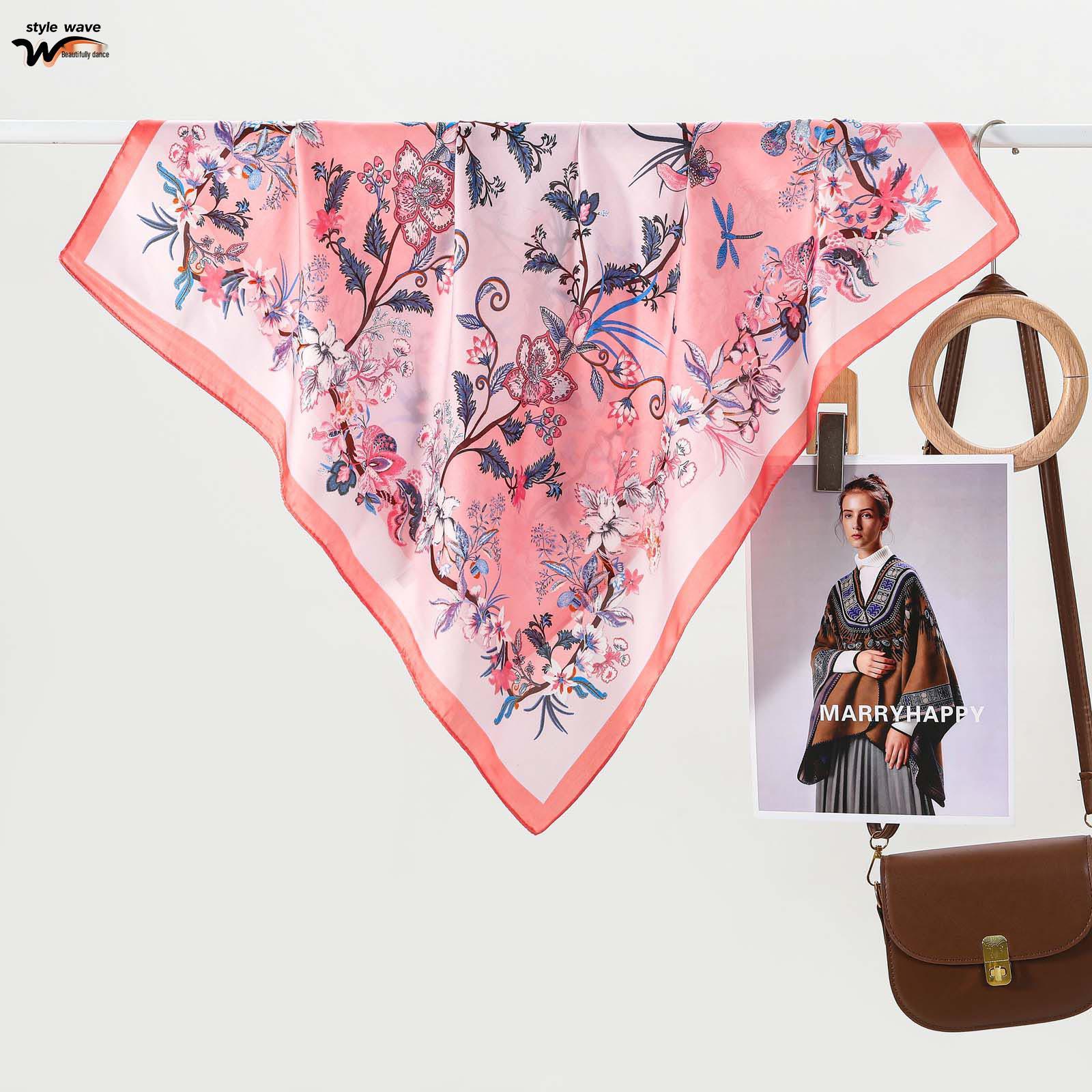 

Pastoral Dream Silk Scarf: Elegant Spring/Summer Floral Print, Versatile for Neck or Hair 70*70CM