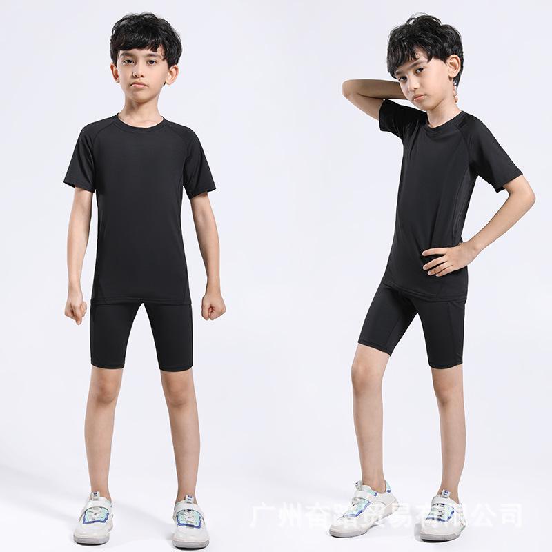 Kids' Quick-Dry Activewear Set: Breathable Short-Sleeve Bodysuit & Elastic Five-Point Pants for Summer Fitness