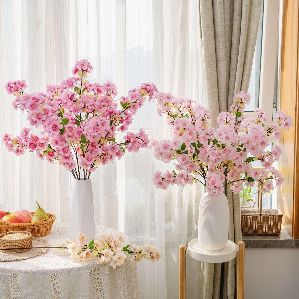 Elegant Artificial Peach Blossom Branch Real Touch Fake Flower Silk Cherry Blossom Wedding Decor