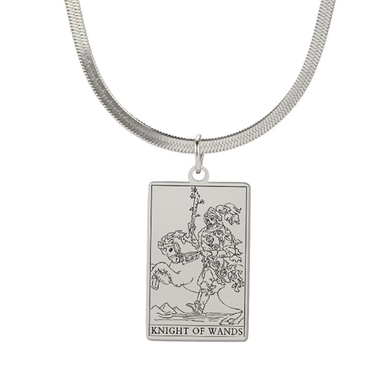 LIKGREAT Astrology Amulet Stainless Steel Snake Chain Wands Tarot Necklace Vintage Wands Minor Arcana Tarot Cards Jewelry