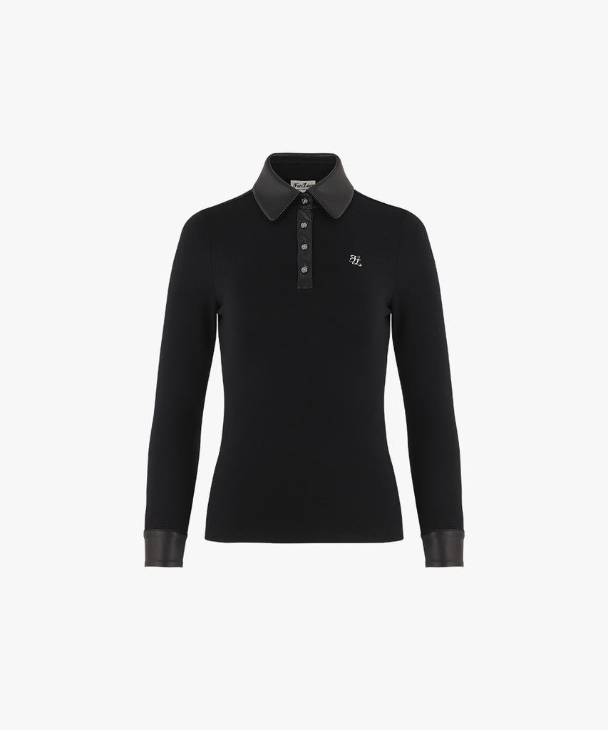 FAIRLIAR GOLF Leather Collared T-Shirt (Black)