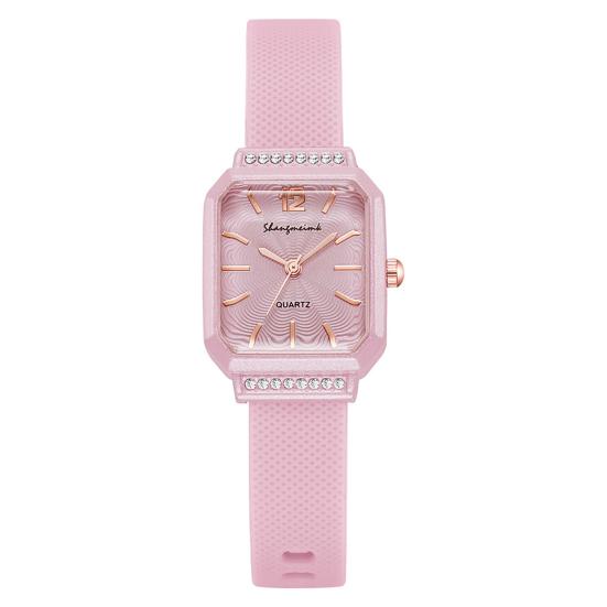 Damen Silikon Uhr Quadratisches Zifferblatt Strass Minimalistisch Kleid Quarz Armbanduhr Uhr für Freizeit Formell Büro Party