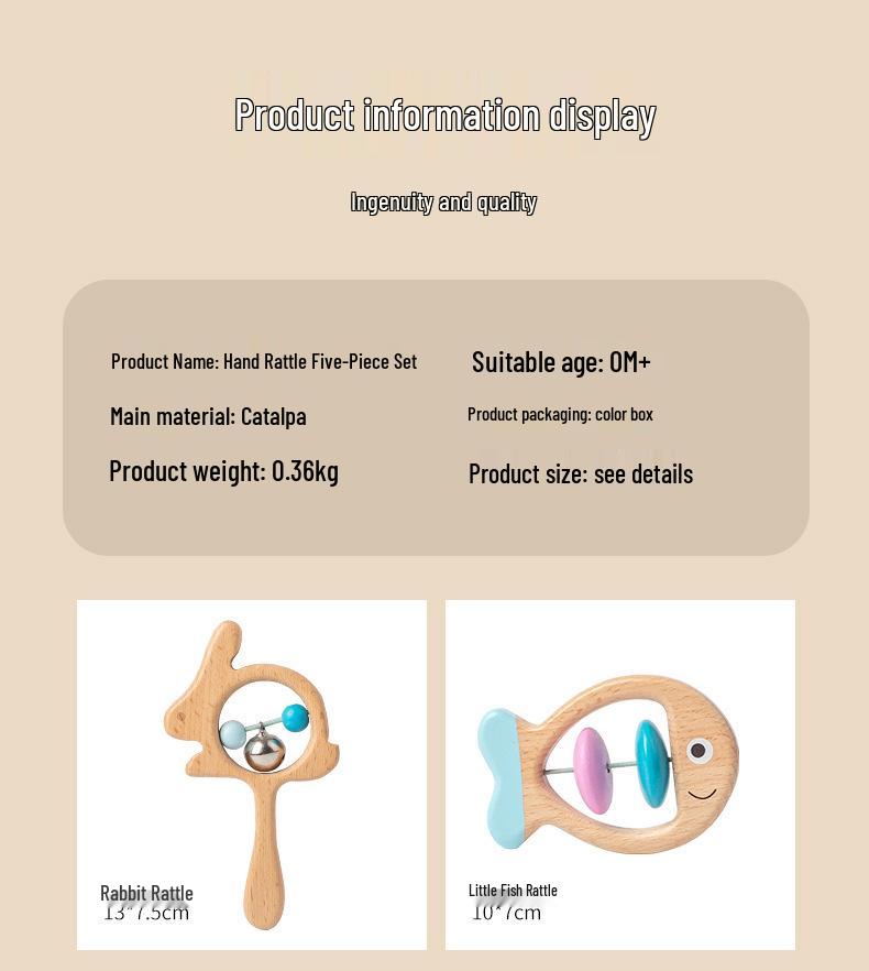 Colorful Wooden Baby Rattle Set: 5-Piece Musical Crib Mobile for Early Education and Soothing