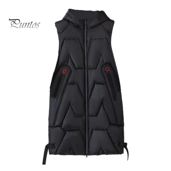 

Женский зимний жилет с капюшоном, толстый, без рукавов, с глянцевой поверхностью, с карманами, застежкой-молнией, пальто средней длины для активного отдыха L чёрный