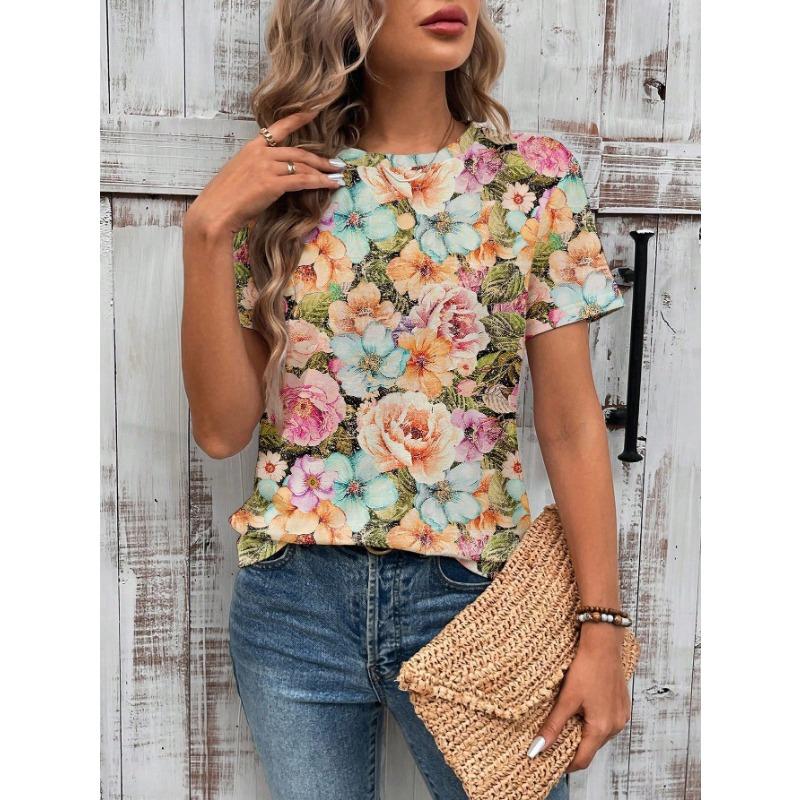 Heart Love Graphics T-Shirts Floral 3D Print Women's Casual Short Sleeves O-Neck T Shirt Y2k Harajuku Tees Tops