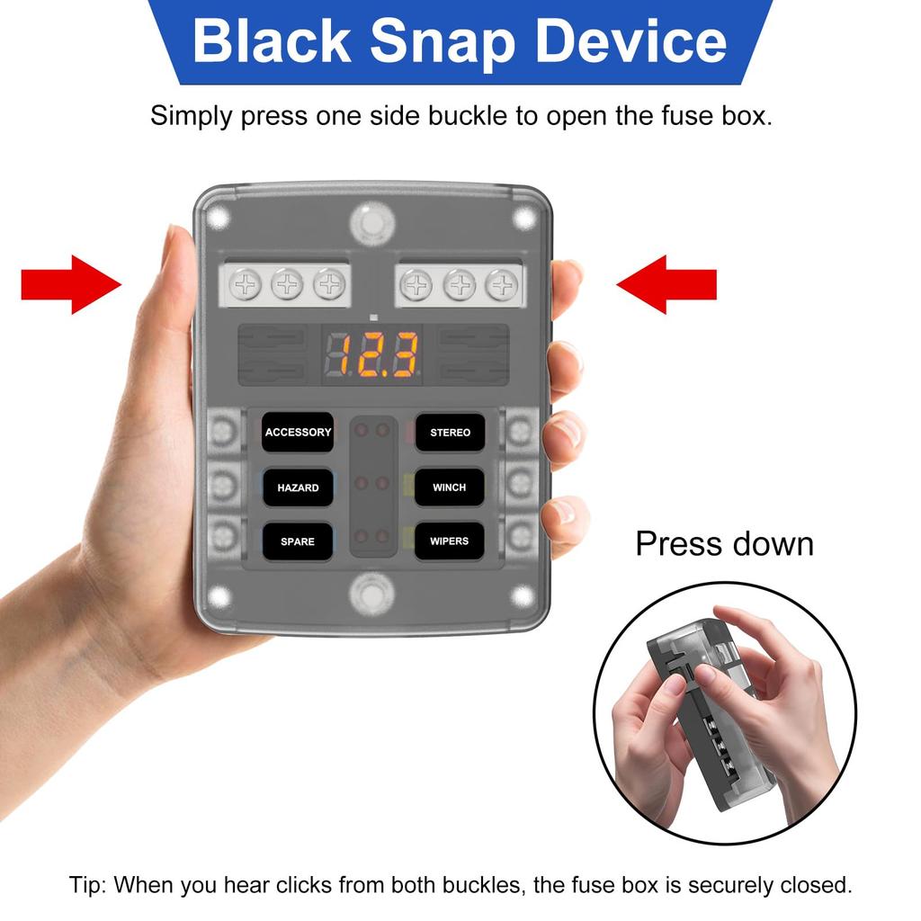 UCkasayfy 6-veis sikringsblokk /24V ATO/ATC sikringsblokk 16 sikringer med LED-display for bil, båt, bobil, lastebil