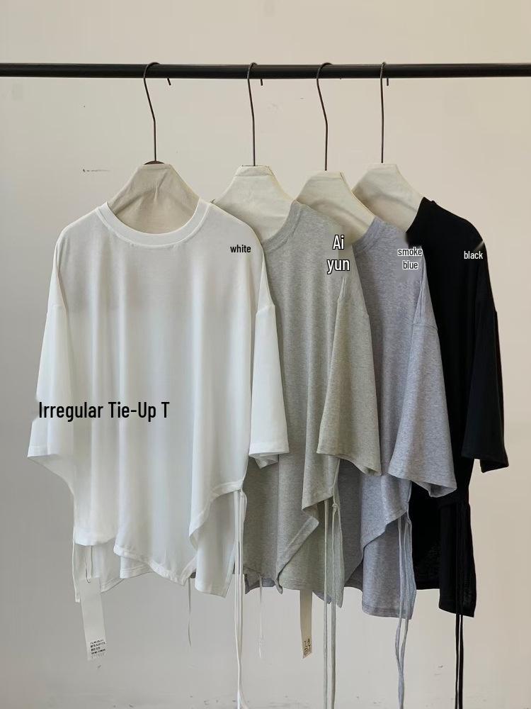 

Jibu Jianchuan Summer Plus Size Casual Irregular Tie Short Sleeve T-shirt Ai Green