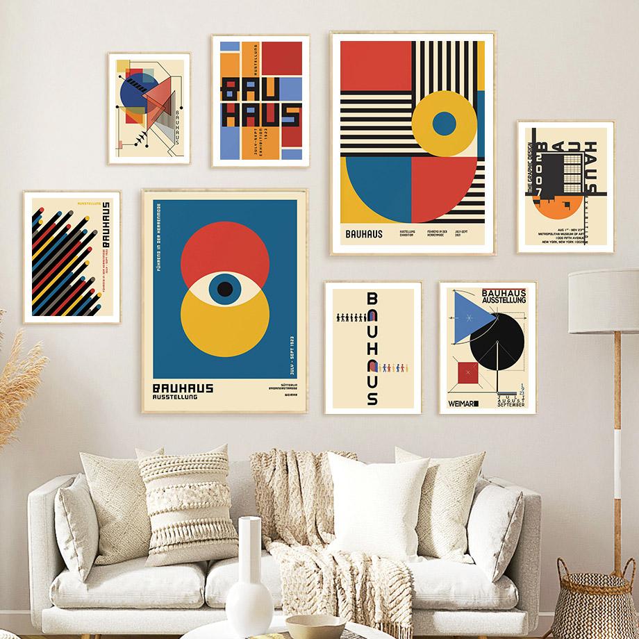 Bauhaus Linie Farbblock Geometrische Wandkunst Poster und Drucke Abstraktes Leinwandgemälde Hotel Bar Bilder für Wohnzimmerdekor