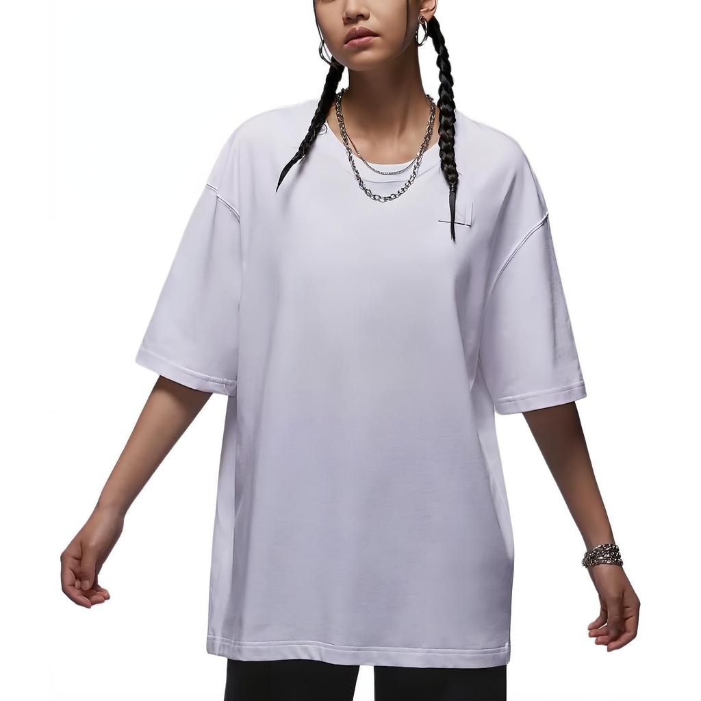 Jordan Essentials Soft Comfortable Loose Fit Crew Neck Short Sleeve T-Shirt Women Tops White HM4373100