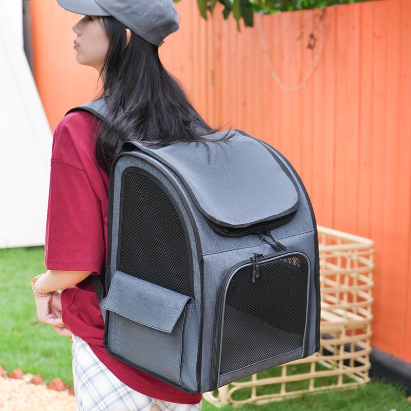 Cross-Border Portable Cat Carrier: Breathable, Large Capacity, Foldable Pet Bag for Travel темно-серого