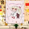 Happy Everyday Tapestry Wall Hanging Cute Girl Umbrella Balloon Cartoon Quote Aesthetic Wall Art Bedroom Dorm Room Decor