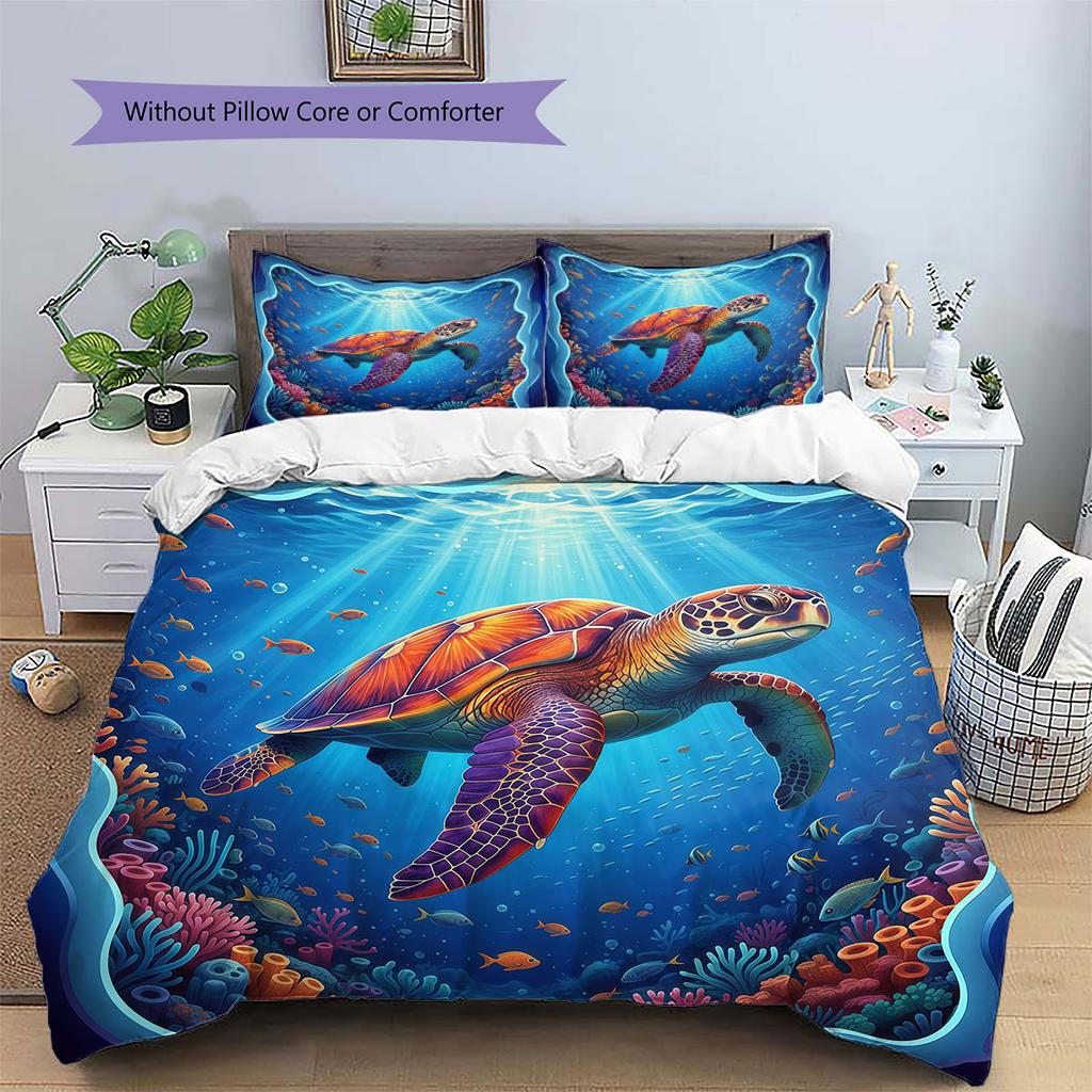 UnderwaterWorld Pattern Bedding Quilt Set Quilt Cover Pillowcase Home Decoration Birthday Gift (1 * Duvet Cover + 2 * Pillowcase, Without Core)