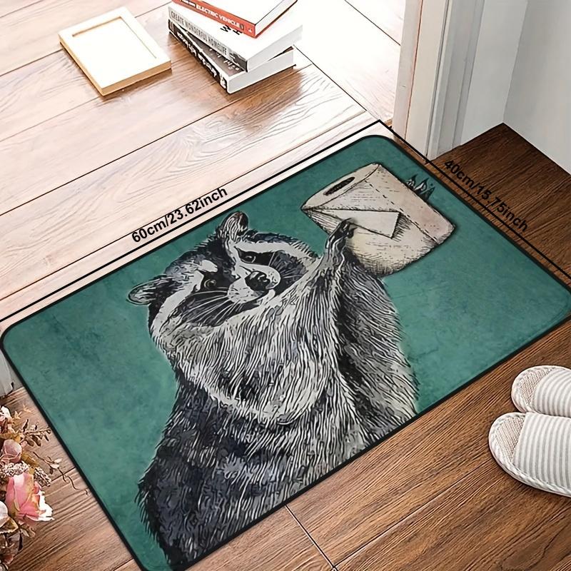 Szary Raccoon Dywanik na Chusteczki Śliczna Wycieraczka Wodoodporny i Odporny na Zabrudzenia Dywan Zewnętrzny Mata Powitalna Dywanik Do Sypialni Dekoracja Domu