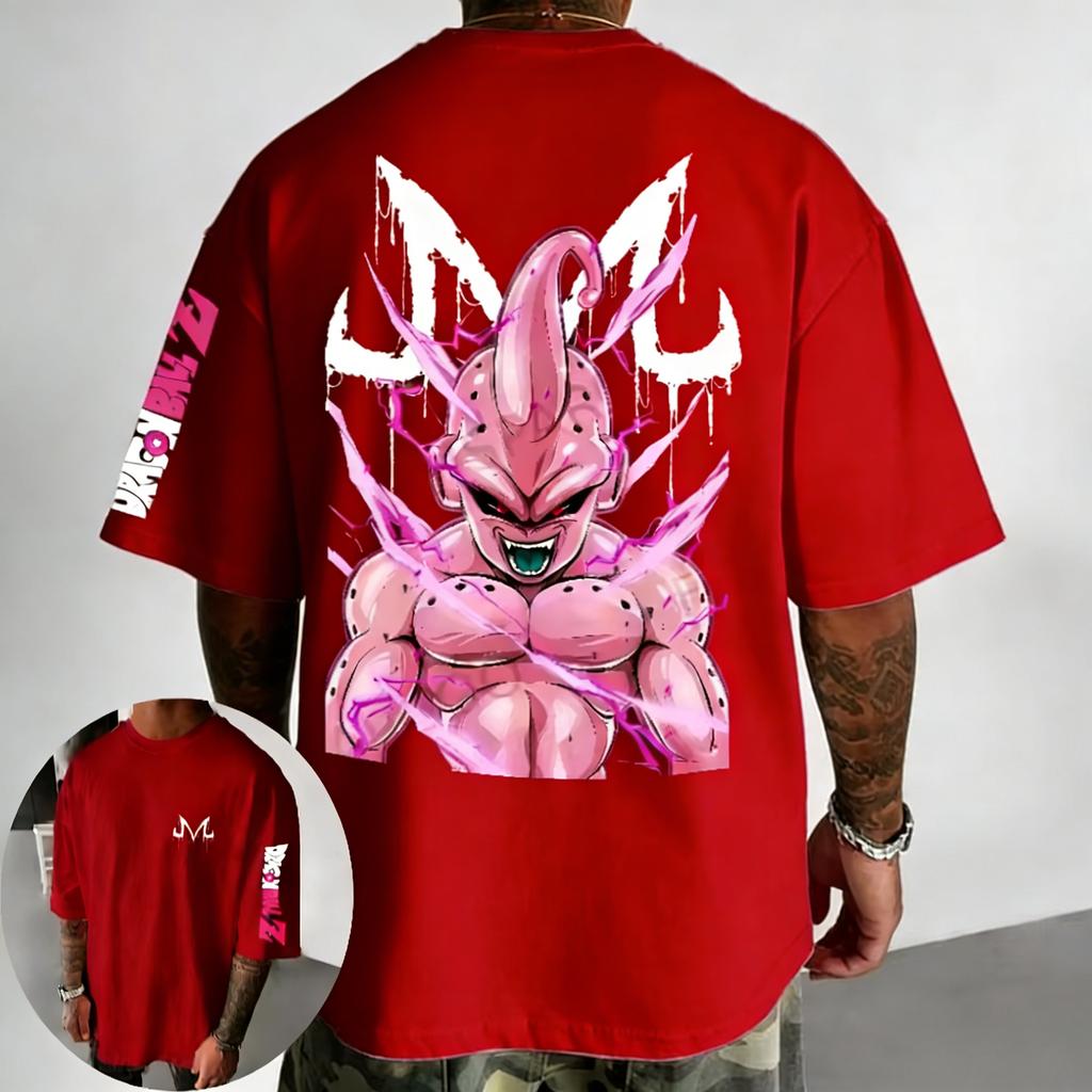 Dragon Ball Anime Cotton T-shirt 2026 Summer New Majin Buu Printed Men's Street Hip Hop Oversized Casual Short Sleeve Top