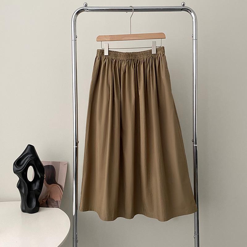 

Ретро универсальное японское однотонное полуюбка женское весна/лето повседневное облегающее платье-зонтик средней длины с эластичной талией L хаки