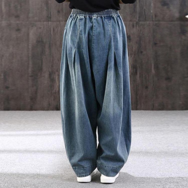 Vintage Women Oversize Mom Jeans Wide Leg Denim Pants Casual Harem Trousers Female Bloomers Cross