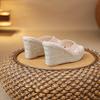 French Woven Platform Open-toed Sandals Women's Outer Wear Wedge Heel Cool Slippers Cross Belt Casual High Heels 2025 New