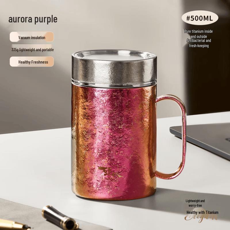 TAFUCO T6080 Pure Titanium Insulated Mug with Handle, 500ml