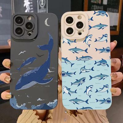 Whale Swimming Silicone Phone Case For iPhone 16 15 14 13 12 11 Pro Max X XR XS Max 7 8 14 15 Plus SE  Shockproof Soft Cover