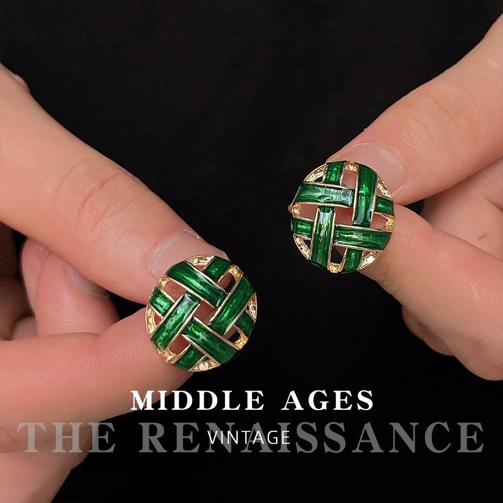 Французские винтажные полые круглые серьги Западные эмалевые серьги-капли масла Элегантные серьги