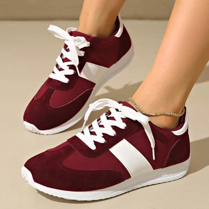 Fashion Women's Contrast Color Platform Sneakers Fashion Non Slip Lace Up Sports Shoes for Women Plus Size Lightweight Casual Sneakers
