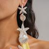 Exaggerated Metal Star Shell Long Drop Earrings for Women Personality Gold Silver Color Conch Earrings Vacation Style Jewelry