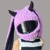 Winter Motorcycle Helmet Headgear Cover Trendy Devil's Horns Creative Cartoon Knitted Motocross Full-Face Protective Helmet Case