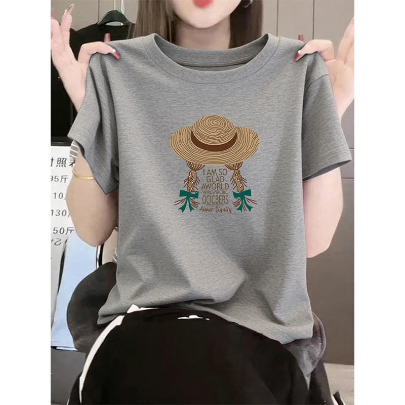 New Shoulder Pure Cotton Round Neck Short-sleeved T-shirt Women's Korean Version Fashion Versatile Foreign Style Top Bottoming Shirt Summer