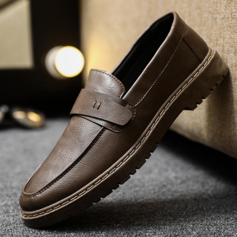 Men's Shoes New Style Casual Leather Shoes Trendy Soft Leather Loafers Men's Slip-on Lightweight Driving Shoes