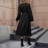 YYFS Women's Fashion Spring Fall Solid Color Print Long Sleeve V-Neck Middle Waistline Casual Dresses