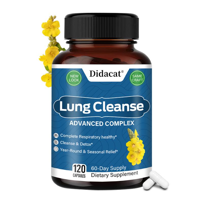 Didacat Lung Cleanse Capsules, NAC Mullein Quercetin Cordyceps & Bromelain, Respiratory Support Detox Blend, 120 Capsules Dietary Supplement