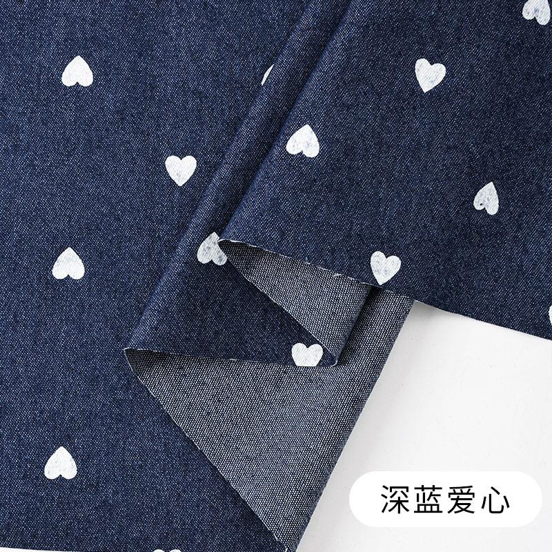 0,5 m/1 m/2 m Baumwoll-Denim-Stoff mit geringer Elastizität, gewaschen, mit Schleifendruck, für Hosen, Kleider, Taschen, handgefertigt, DIY-Bekleidungsstoffe