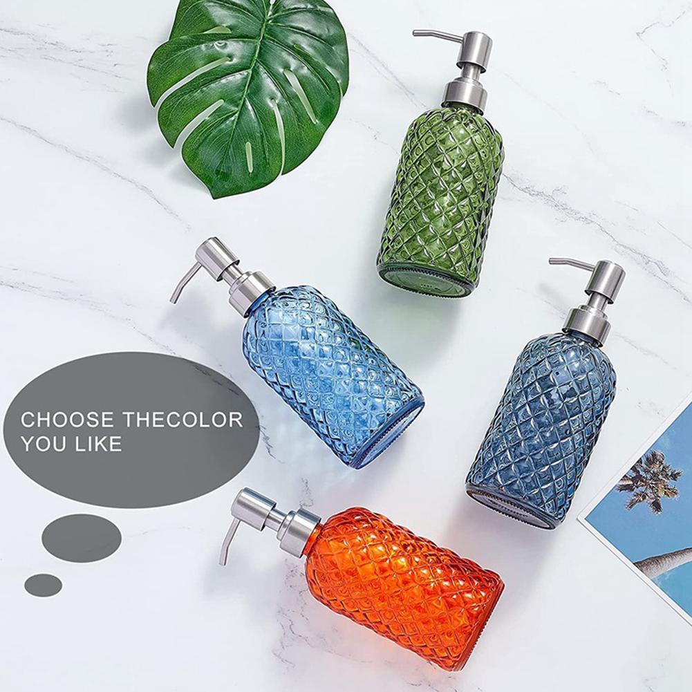 Glass Soap Dispenser - Manual Liquid Refillable Bottle with 304 Stainless Steel Pump. Leakproof, Durable for Laundry Hotel