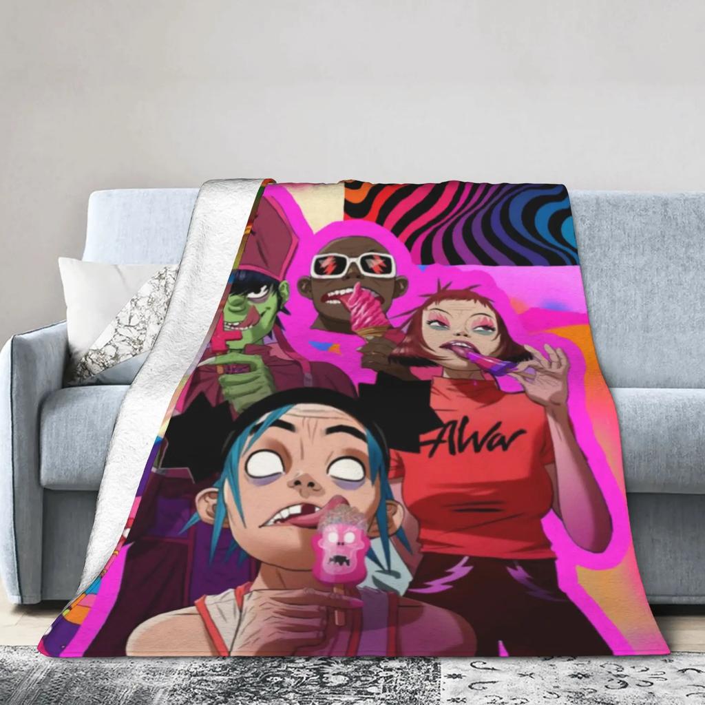 Gorillaz Music Band Plush Throw Blanket  Soft Warm Flannel Blanket for Bed Bedroom Students Novelty Gift