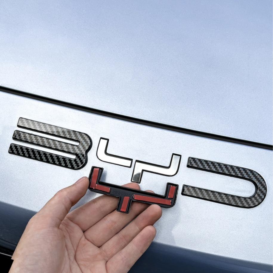 ABS Chrom Auto Front Stoßstange Emblem Abzeichen Aufkleber Schwarzes Carbon Logo Refit Aufkleber Für BYD SEAl EV DMi 2023 2024 2025 Zubehör