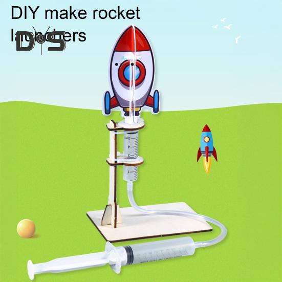 1 Set DIY Rocket Launcher Model Kit Handmade Wooden Puzzle Air Powered Rocket Building Crafts Kids STEM Educational Science Experiment Toy