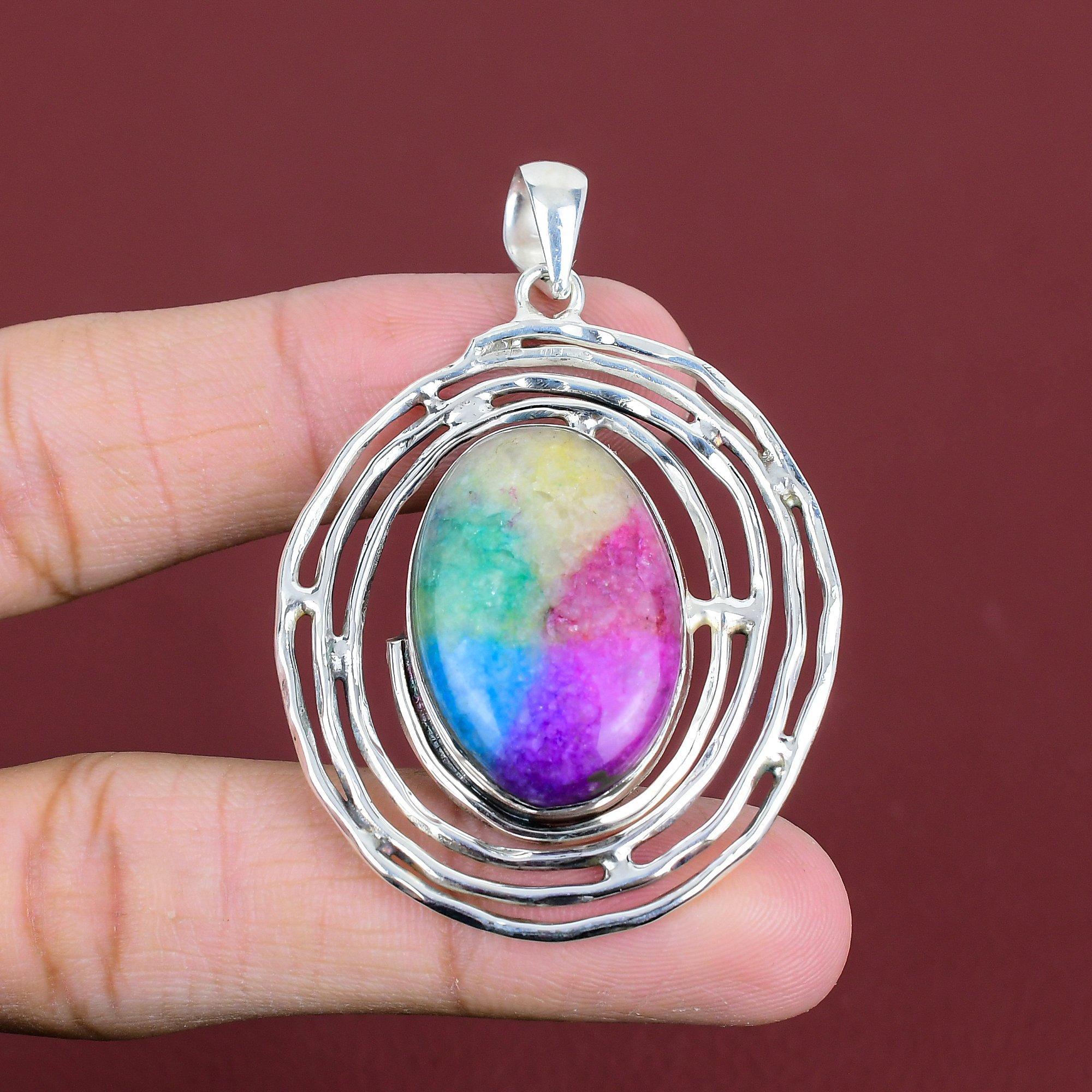 Rainbow solar quartz druzy pendant 925 sterling silver pendant very pretty gemstone pendant designer jewelry handmade pendant gifts for wife
