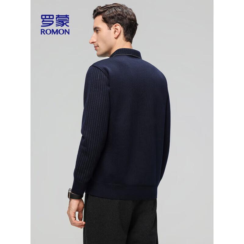 ROMON Men's Fleece-Lined Faux Two-Piece V-Neck Knit Shirt 7Z597812