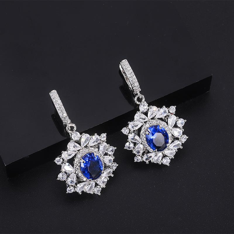 Hot Popular Simulation Jewelry High Jewelry Blue Stud Earrings Necklace Fashion Women