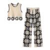 Hollow Out Knitted Sets for Women Sleeveless O-neck Short Vest Crochet Embroidery Flower Knitting Pants Elegant Women's Sets Simple Vintage 2 Piece