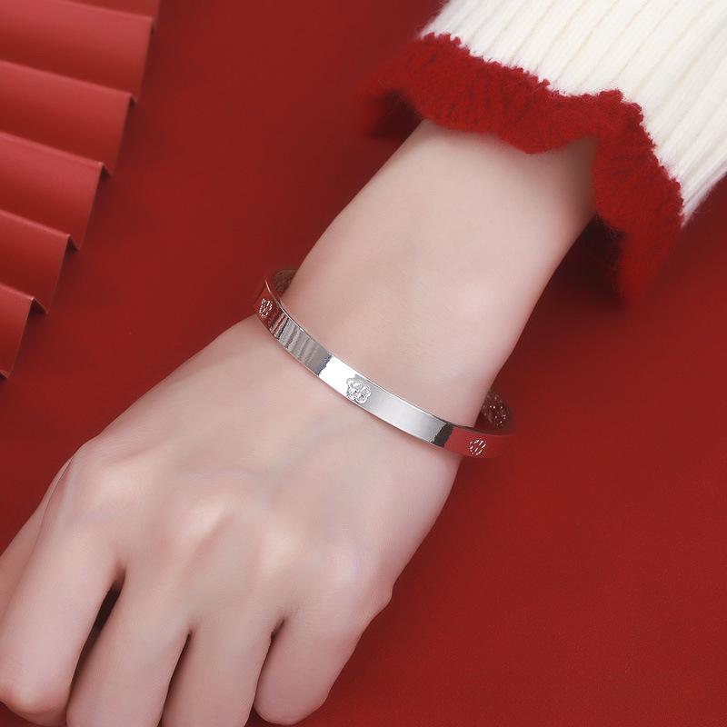 Korean Style Four-Leaf Clover Silver-Plated Openable Bracelet for Women and Female Students